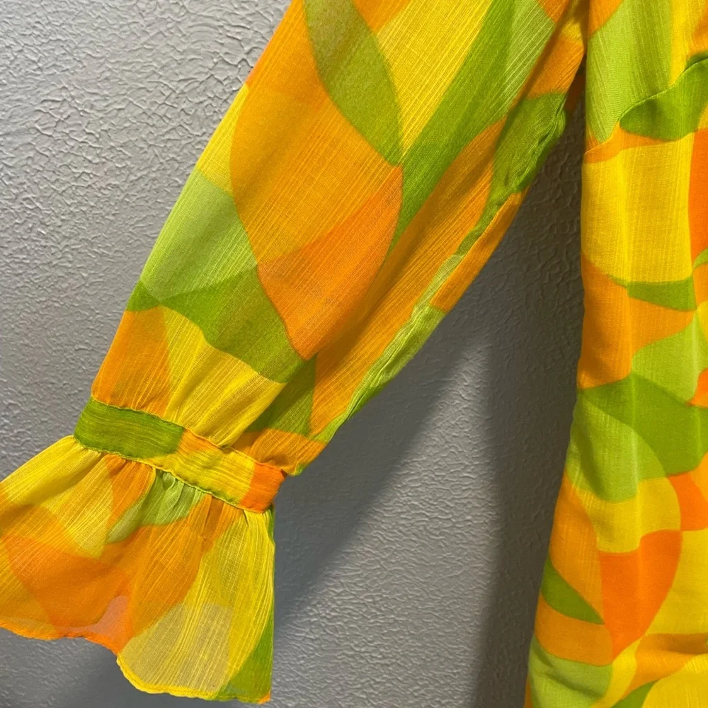 Vintage Mr. Bob of California Color Pop Ruffle Front Midi Dress - Picture 4 of 11